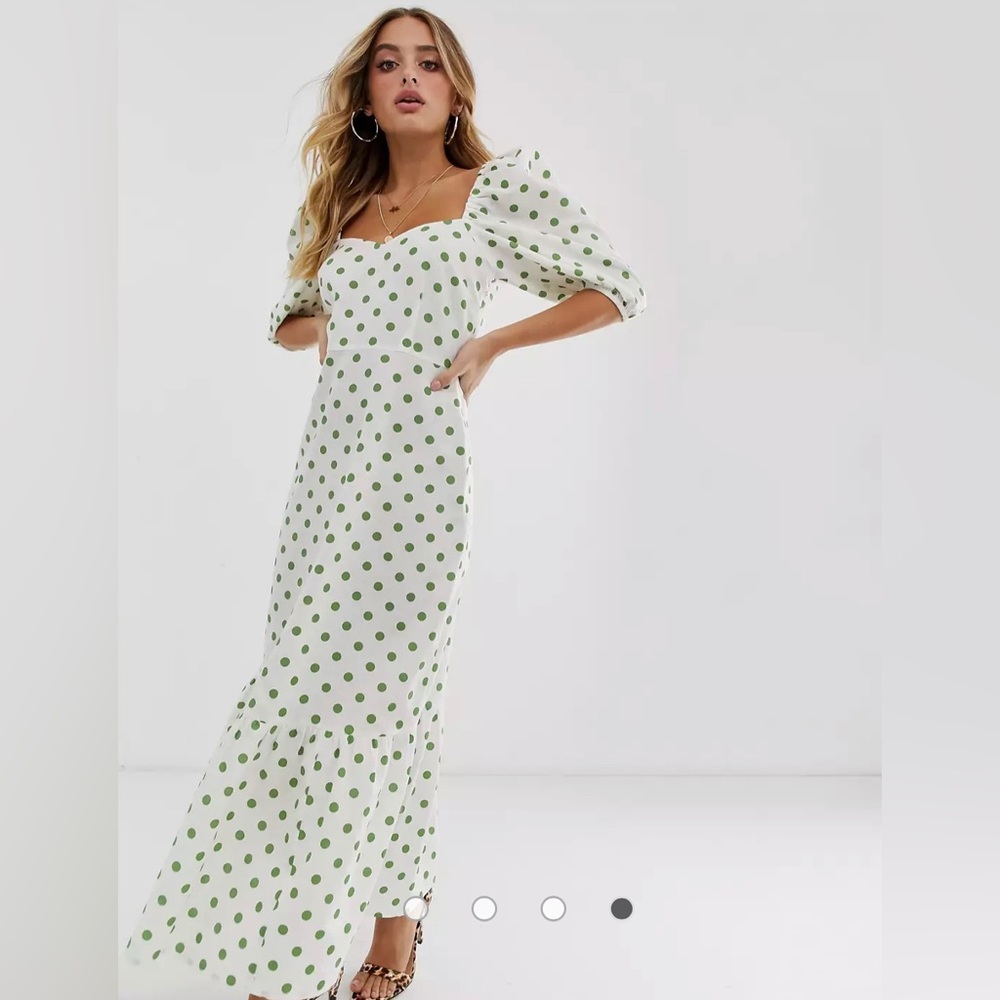 ASOS DESIGN sweetheart neck tiered midi dress in polka dot